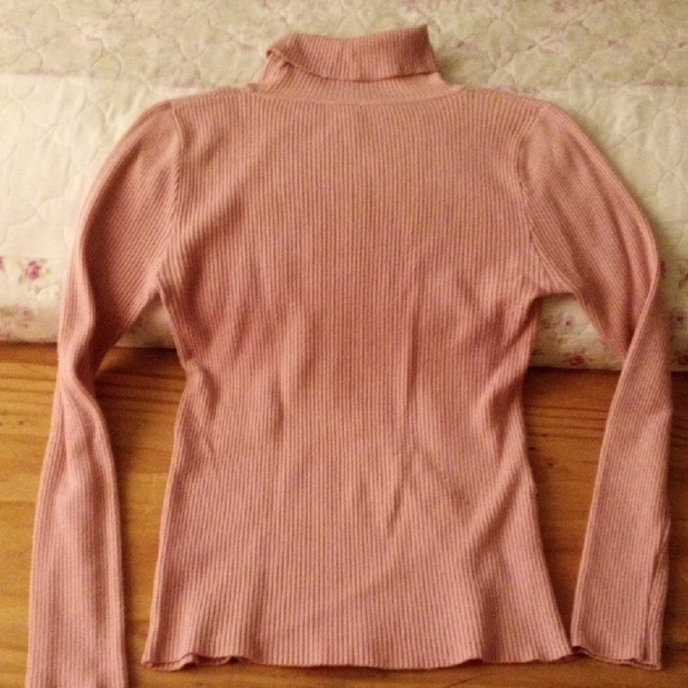 Pink Ribbed Turtleneck Sweater